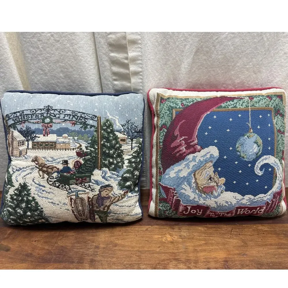 Needlepoint Throw Pillows Christmas Holiday Winter Scene 12 x 12